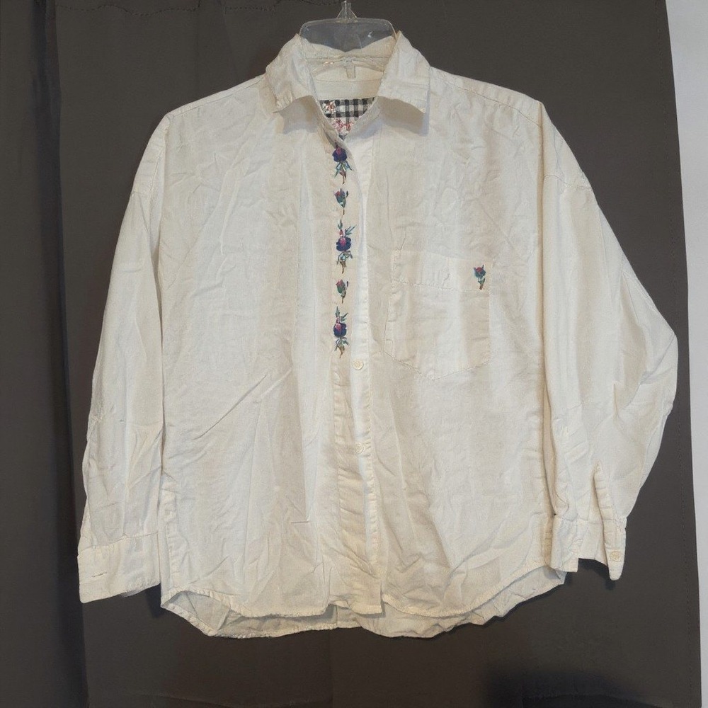 Company One Vintage White‎ Embroidered Floral Button Down Shirt, Women's Small